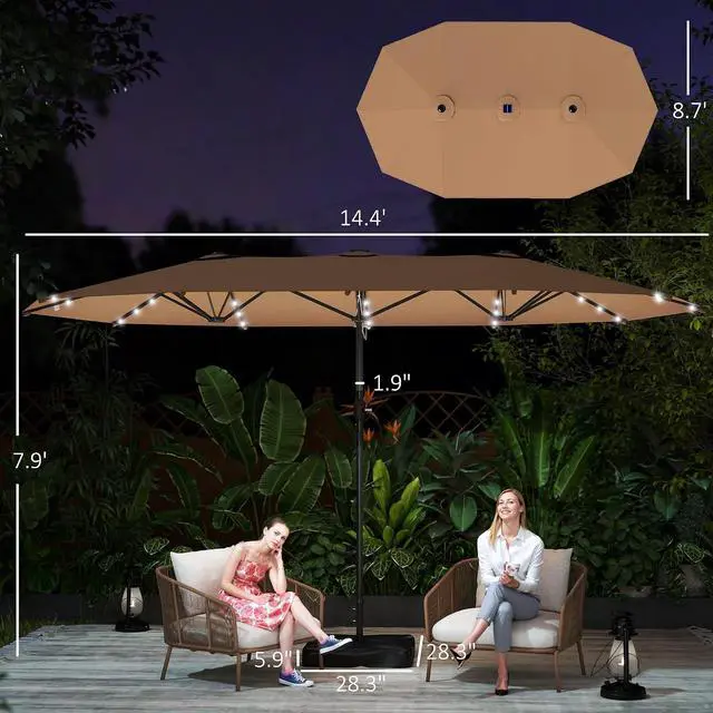 Alt view image 7 of 7 - 14.4ft Large Patio Umbrella with 36 Solar LED Lights | Double Sided Outdoor Umbrella, Base Included