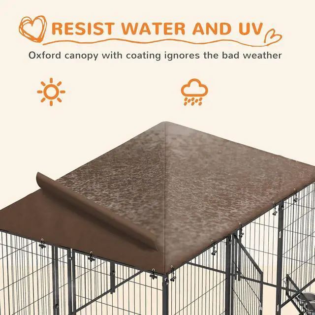 Alt view image 4 of 7 - PawHut Outside Dog Kennel Puppy Play Pen w/Canopy 6.9' x 4.6' x 5' Black | Secure Lock, Heavy Duty Welded Wire Steel, Rotating Bowl, Outdoor Fence Crate Enclosure Cage for Dogs Chickens Ducks