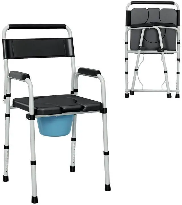 Main image of 4 in 1 Bedside Commode with Handle for Adults, Handicap, Black | Shower Chair, Portable Toilet, Raised Toilet Seat, for Seniors, Adjustable Height