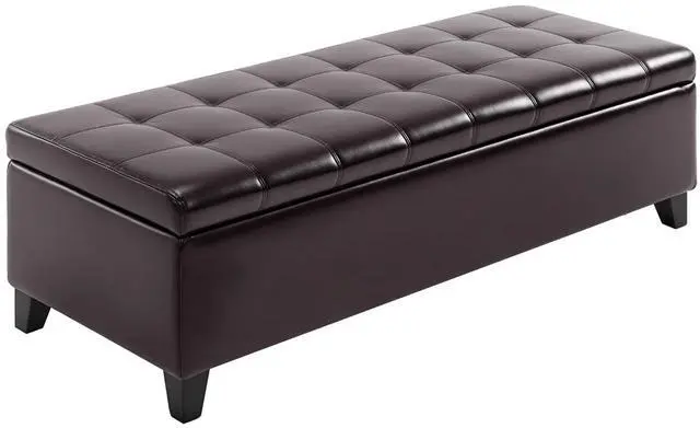 Main image of 51" Ottoman Storage Bench, Tufted Bench for End of Bed, Brown | Faux Leather, Lift Top, for Living Room, Entryway