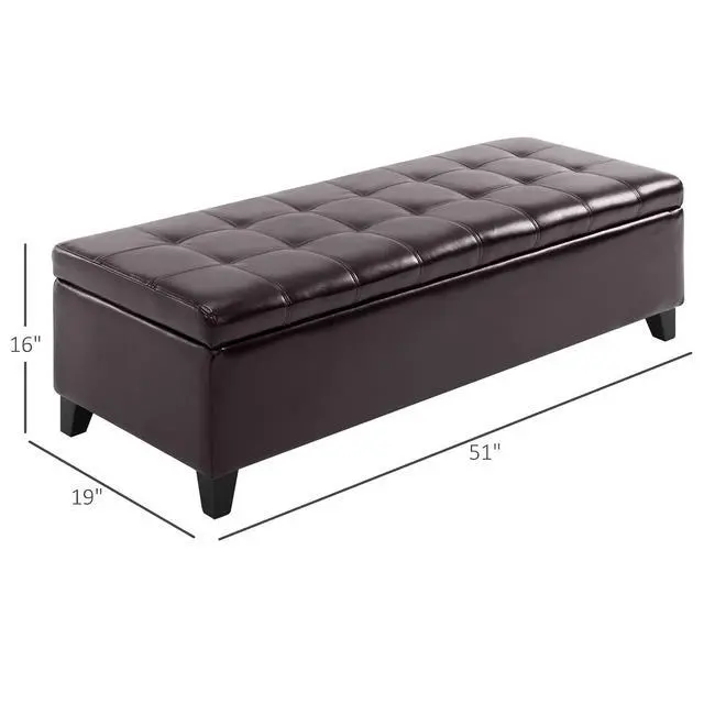 Alt view image 3 of 7 - 51" Ottoman Storage Bench, Tufted Bench for End of Bed, Brown | Faux Leather, Lift Top, for Living Room, Entryway