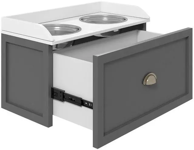 Alt view image 6 of 7 - PawHut Feeding Station with Storage Drawer, Food Storage Cabinet with 2 Removable Elevated Bowls for Large Sized Dogs, Gray | 2 Removable Elevated Pet Bowls, for Large Sized Breeds