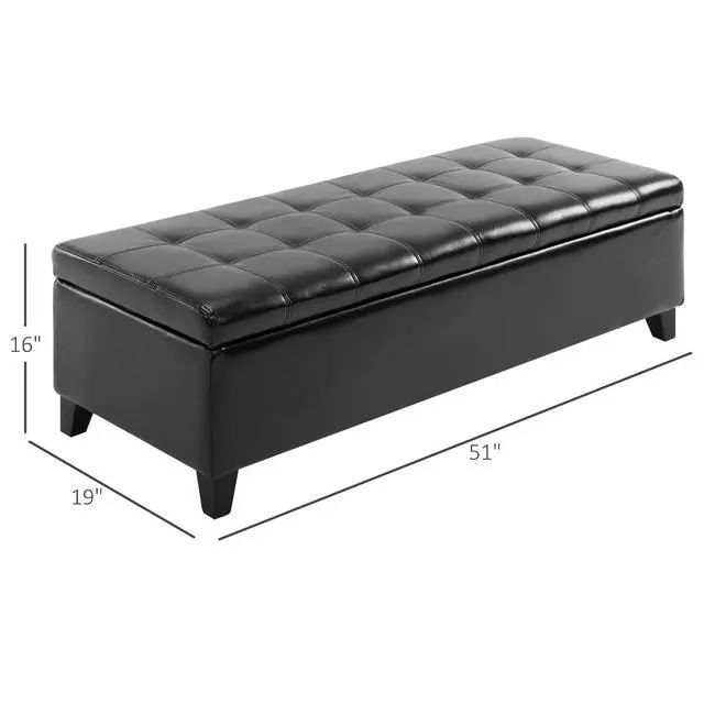 Alt view image 3 of 7 - 51" Ottoman Storage Bench, Tufted Bench for End of Bed, Black | Faux Leather, Lift Top, for Living Room, Entryway