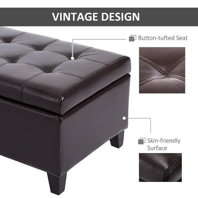 Alt view image 7 of 7 - 51" Ottoman Storage Bench, Tufted Bench for End of Bed, Brown | Faux Leather, Lift Top, for Living Room, Entryway