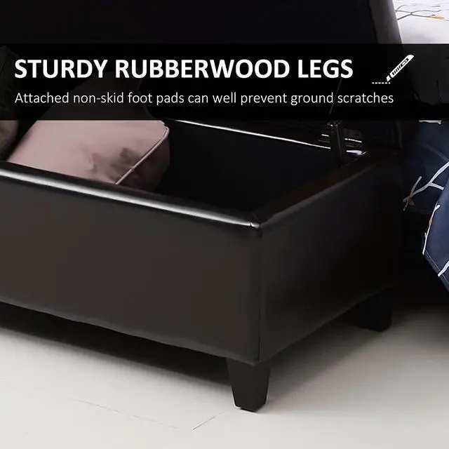 Alt view image 5 of 7 - 51" Ottoman Storage Bench, Tufted Bench for End of Bed, Brown | Faux Leather, Lift Top, for Living Room, Entryway