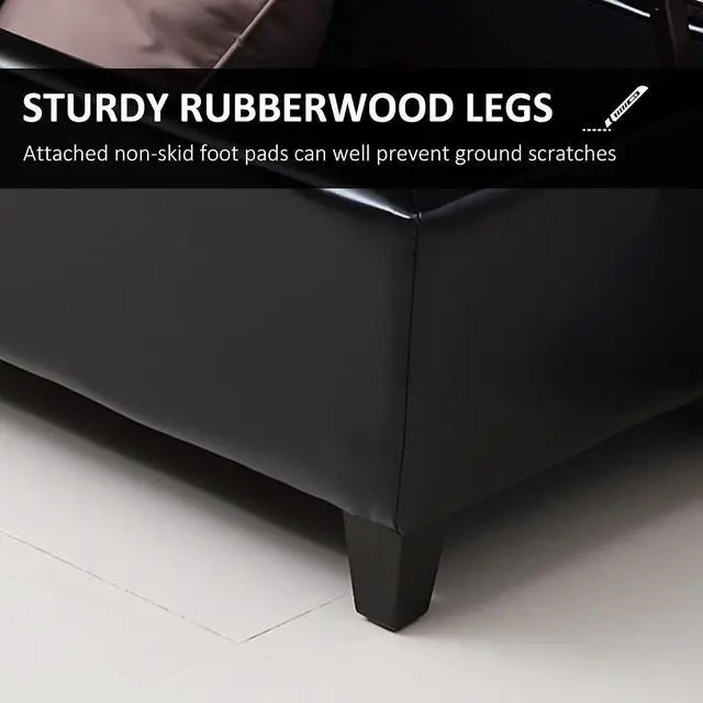 Alt view image 5 of 7 - 51" Ottoman Storage Bench, Tufted Bench for End of Bed, Black | Faux Leather, Lift Top, for Living Room, Entryway