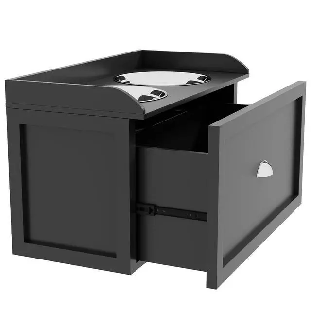 Alt view image 6 of 7 - PawHut Dog Feeding Station with Storage Drawer - Removable Elevated Dog Bowls for Large Dogs, Black | 2 Removable Elevated Pet Bowls, for Large Sized Breeds