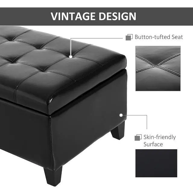 Alt view image 7 of 7 - 51" Ottoman Storage Bench, Tufted Bench for End of Bed, Black | Faux Leather, Lift Top, for Living Room, Entryway