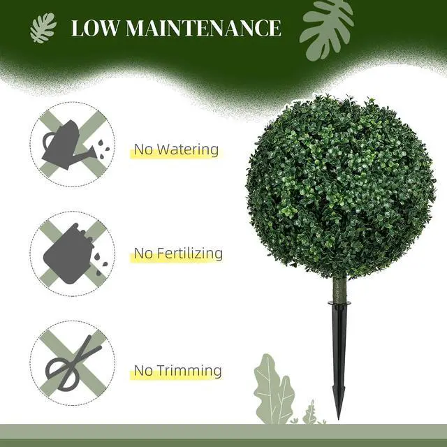 Alt view image 4 of 7 - 1.3ft (15.7") Artificial Boxwood Topiary Ball Bush Set of 2 | Integrated Ground Stake, Indoor Outdoor UV Resistant Faux Greenery, Faux Plants for Garden, Porch, Balcony