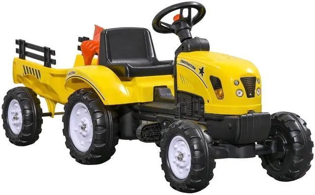 Main image of Kids Ride on Farm Tractor Manual Pedal for Age 3 Years Old Yellow | Ride on Car, Back Storage Trailer, Shovel & Rake, Horn
