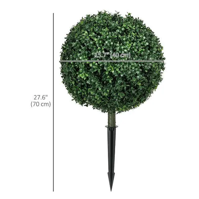 Alt view image 7 of 7 - 1.3ft (15.7") Artificial Boxwood Topiary Ball Bush Set of 2 | Integrated Ground Stake, Indoor Outdoor UV Resistant Faux Greenery, Faux Plants for Garden, Porch, Balcony