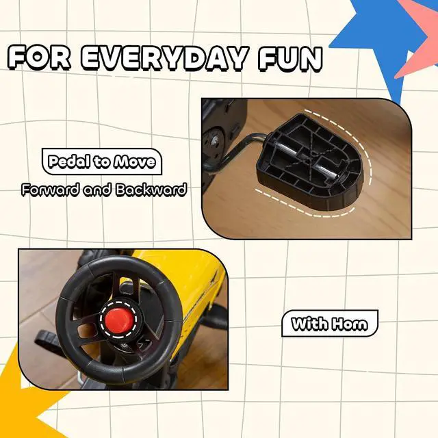 Alt view image 5 of 7 - Kids Ride on Farm Tractor Manual Pedal for Age 3 Years Old Yellow | Ride on Car, Back Storage Trailer, Shovel & Rake, Horn