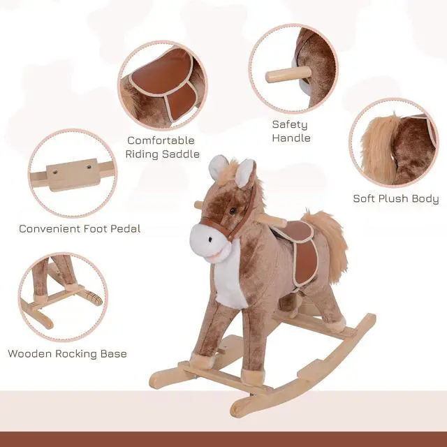 Alt view image 5 of 7 - Qaba Kids Rocking Horse Ride on Horse for Toddlers Soft Plush Body Brown | Wooden Base & Handle Grip, for 3+ Year Old Boys and Girls