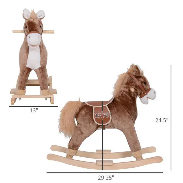 Alt view image 7 of 7 - Qaba Kids Rocking Horse Ride on Horse for Toddlers Soft Plush Body Brown | Wooden Base & Handle Grip, for 3+ Year Old Boys and Girls