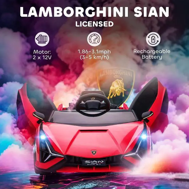 Alt view image 3 of 7 - 12V Ride on Car Lamborghini SIAN Licensed Battery Powered Red | Electric Car for Kids, Remote Control, Horn, Music, Headlights