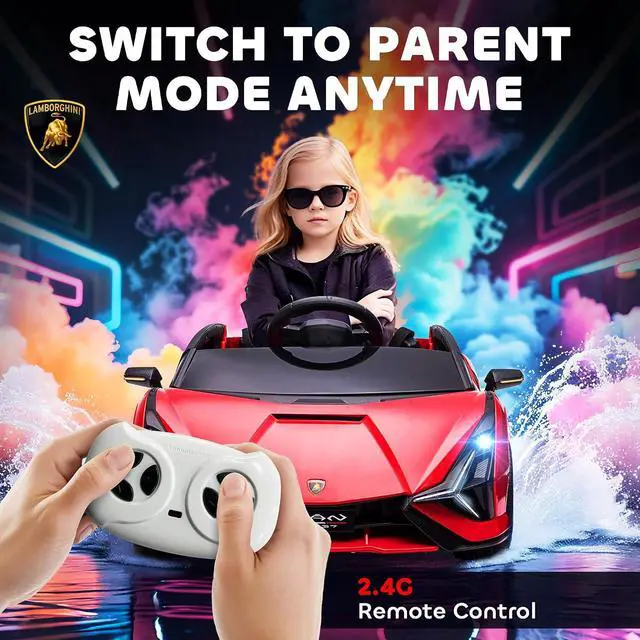 Alt view image 4 of 7 - 12V Ride on Car Lamborghini SIAN Licensed Battery Powered Red | Electric Car for Kids, Remote Control, Horn, Music, Headlights