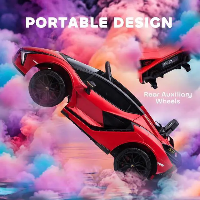 Alt view image 5 of 7 - 12V Ride on Car Lamborghini SIAN Licensed Battery Powered Red | Electric Car for Kids, Remote Control, Horn, Music, Headlights