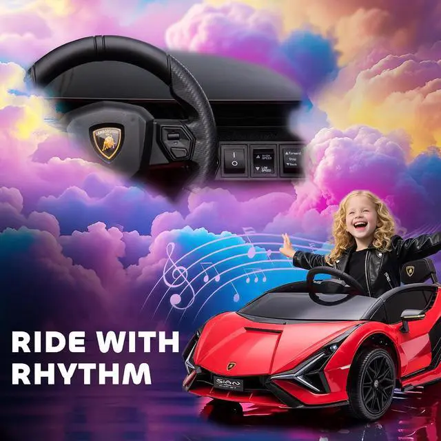 Alt view image 6 of 7 - 12V Ride on Car Lamborghini SIAN Licensed Battery Powered Red | Electric Car for Kids, Remote Control, Horn, Music, Headlights