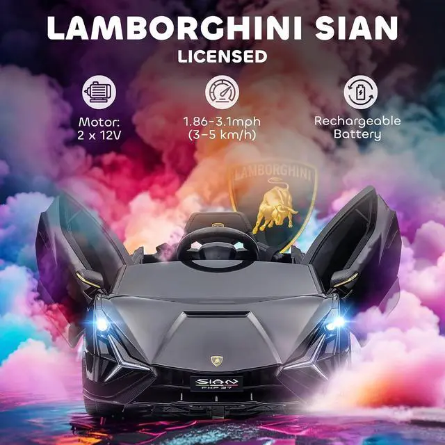 Alt view image 3 of 7 - 12V Ride on Car Lamborghini SIAN Licensed Battery Powered Black | Electric Car for Kids, Remote Control, Horn, Music, Headlights