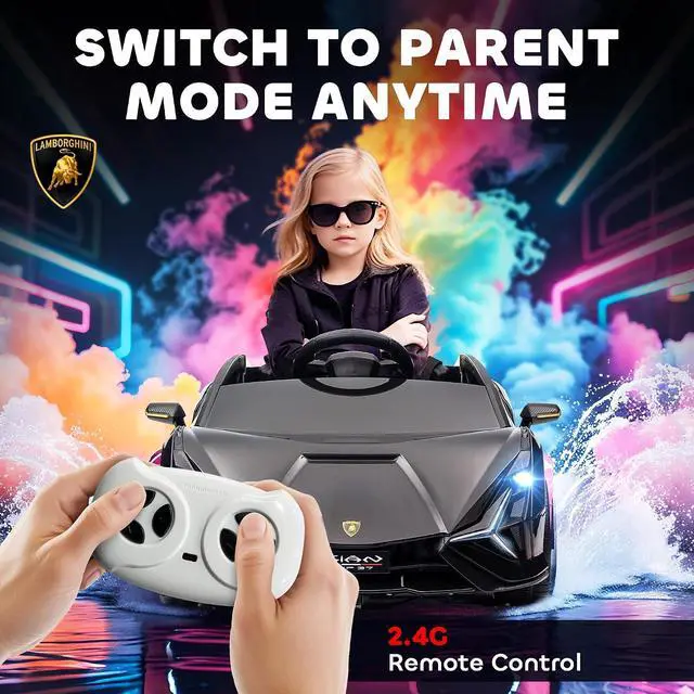 Alt view image 4 of 7 - 12V Ride on Car Lamborghini SIAN Licensed Battery Powered Black | Electric Car for Kids, Remote Control, Horn, Music, Headlights