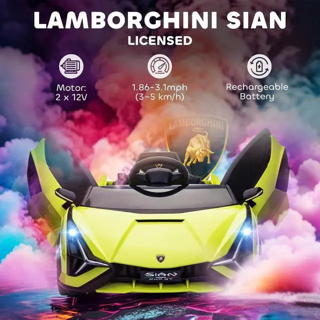 Alt view image 3 of 7 - 12V Ride on Car Lamborghini SIAN Licensed Battery Powered Green | Electric Car for Kids, Remote Control, Horn, Music, Headlights