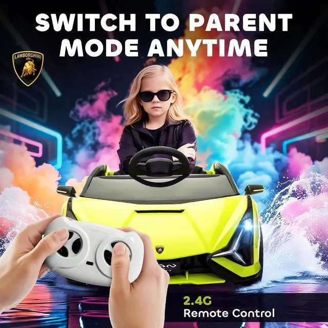 Alt view image 4 of 7 - 12V Ride on Car Lamborghini SIAN Licensed Battery Powered Green | Electric Car for Kids, Remote Control, Horn, Music, Headlights