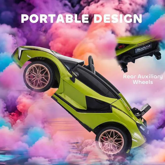 Alt view image 5 of 7 - 12V Ride on Car Lamborghini SIAN Licensed Battery Powered Green | Electric Car for Kids, Remote Control, Horn, Music, Headlights