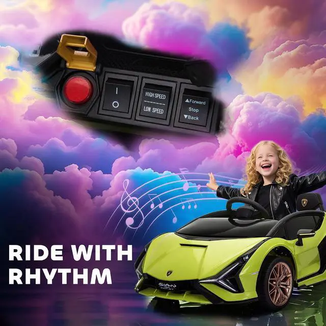 Alt view image 6 of 7 - 12V Ride on Car Lamborghini SIAN Licensed Battery Powered Green | Electric Car for Kids, Remote Control, Horn, Music, Headlights