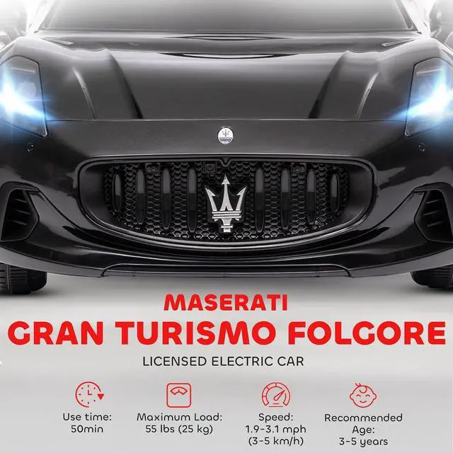 Alt view image 3 of 7 - Qaba 12V Kids Electric Car Maserati Gran Turismo Licensed for Kids Black | Remote Control, Toddler Electric Vehicle, Auxiliary Wheel, Soft Start, LED Lights, Music, Horn, 3 Speeds