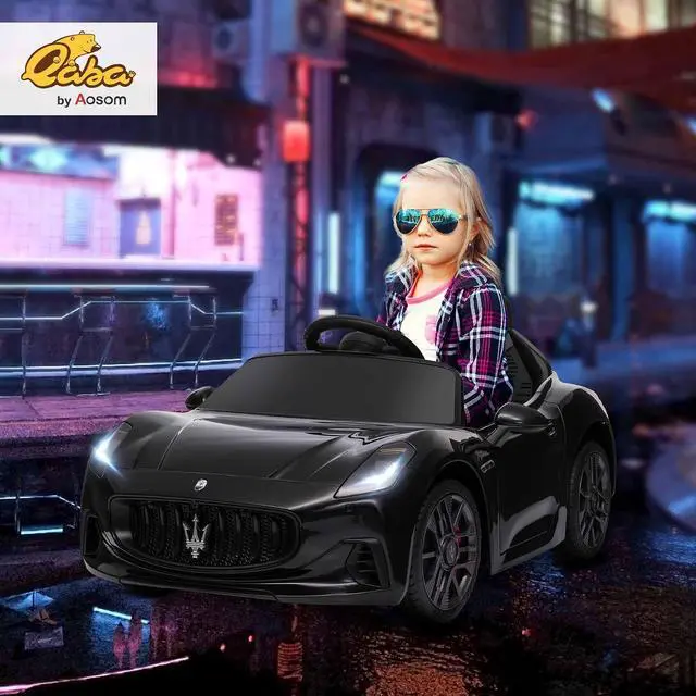 Alt view image 2 of 7 - Qaba 12V Kids Electric Car Maserati Gran Turismo Licensed for Kids Black | Remote Control, Toddler Electric Vehicle, Auxiliary Wheel, Soft Start, LED Lights, Music, Horn, 3 Speeds