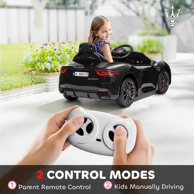 Alt view image 4 of 7 - Qaba 12V Kids Electric Car Maserati Gran Turismo Licensed for Kids Black | Remote Control, Toddler Electric Vehicle, Auxiliary Wheel, Soft Start, LED Lights, Music, Horn, 3 Speeds