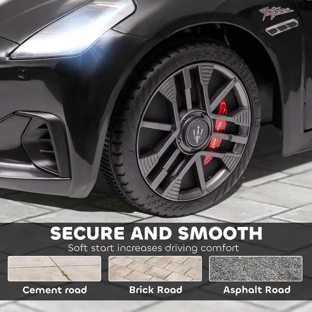 Alt view image 5 of 7 - Qaba 12V Kids Electric Car Maserati Gran Turismo Licensed for Kids Black | Remote Control, Toddler Electric Vehicle, Auxiliary Wheel, Soft Start, LED Lights, Music, Horn, 3 Speeds