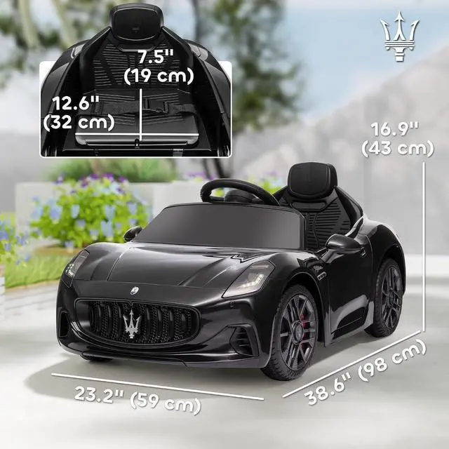 Alt view image 7 of 7 - Qaba 12V Kids Electric Car Maserati Gran Turismo Licensed for Kids Black | Remote Control, Toddler Electric Vehicle, Auxiliary Wheel, Soft Start, LED Lights, Music, Horn, 3 Speeds