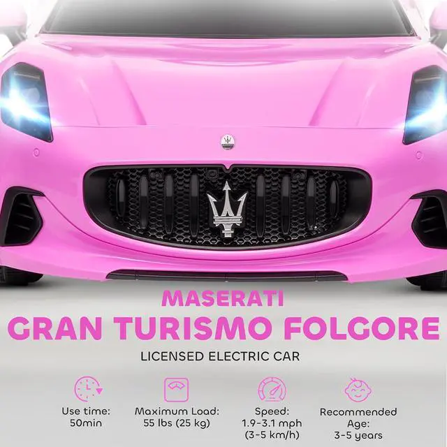 Alt view image 3 of 7 - Qaba 12V Kids Electric Car Maserati Gran Turismo Licensed for Kids Pink | Remote Control, Toddler Electric Vehicle, Auxiliary Wheel, Soft Start, LED Lights, Music, Horn, 3 Speeds