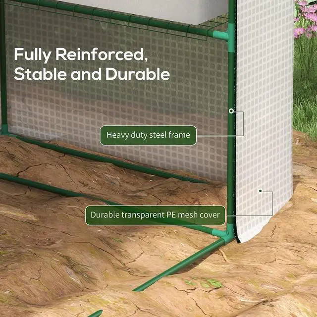 Alt view image 5 of 7 - 8' x 6' x 7' Walk-in Greenhouse PE Cover 4-Tier Shelves White | Steel Frame Hot House, Roll-Up Zipper Door, for Flowers, Vegetables, Saplings, Tropical Plants