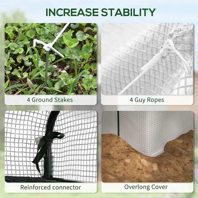 Alt view image 6 of 7 - 8' x 6' x 7' Walk-in Greenhouse PE Cover 4-Tier Shelves White | Steel Frame Hot House, Roll-Up Zipper Door, for Flowers, Vegetables, Saplings, Tropical Plants