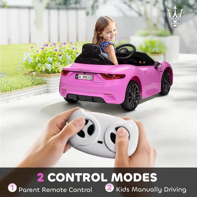 Alt view image 4 of 7 - Qaba 12V Kids Electric Car Maserati Gran Turismo Licensed for Kids Pink | Remote Control, Toddler Electric Vehicle, Auxiliary Wheel, Soft Start, LED Lights, Music, Horn, 3 Speeds
