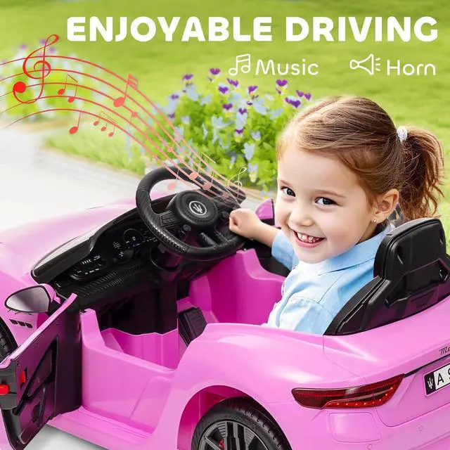 Alt view image 6 of 7 - Qaba 12V Kids Electric Car Maserati Gran Turismo Licensed for Kids Pink | Remote Control, Toddler Electric Vehicle, Auxiliary Wheel, Soft Start, LED Lights, Music, Horn, 3 Speeds