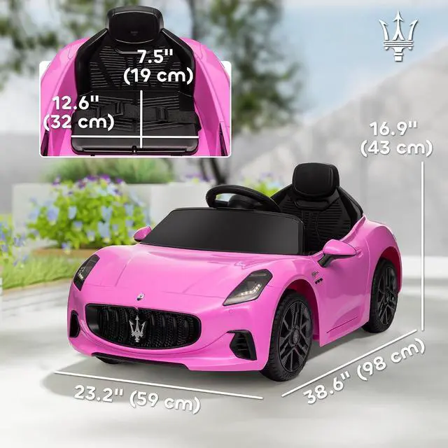 Alt view image 7 of 7 - Qaba 12V Kids Electric Car Maserati Gran Turismo Licensed for Kids Pink | Remote Control, Toddler Electric Vehicle, Auxiliary Wheel, Soft Start, LED Lights, Music, Horn, 3 Speeds