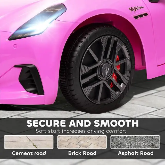 Alt view image 5 of 7 - Qaba 12V Kids Electric Car Maserati Gran Turismo Licensed for Kids Pink | Remote Control, Toddler Electric Vehicle, Auxiliary Wheel, Soft Start, LED Lights, Music, Horn, 3 Speeds