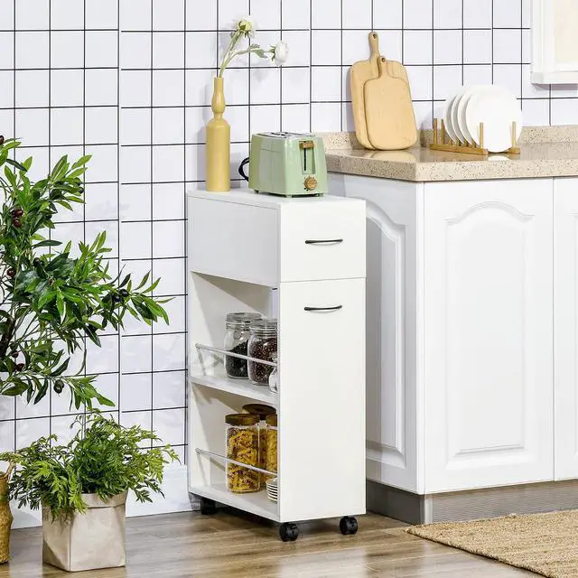 Alt view image 2 of 7 - 3- Tier Slim Storage Cart Narrow Kitchen Cart on Wheels | Rolling Design, Slide Out Side Utility, Bathroom, Laundry, for Small Place