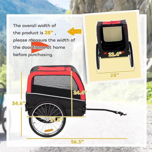 Alt view image 3 of 7 - PawHut Dog Bike Trailer 20" Air Tires for Small Medium Breeds 44 lbs | Pet Cart Bicycle Carrier, Quick-Release Wheels, Reflectors, Flag, Dog Cart for Bicycle