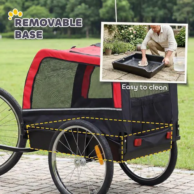 Alt view image 4 of 7 - PawHut Dog Bike Trailer 20" Air Tires for Small Medium Breeds 44 lbs | Pet Cart Bicycle Carrier, Quick-Release Wheels, Reflectors, Flag, Dog Cart for Bicycle