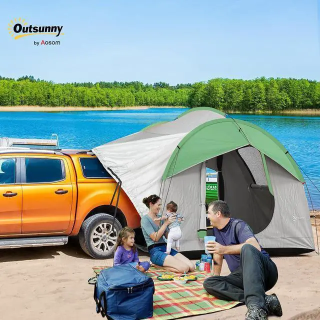 Alt view image 2 of 7 - SUV Tent 2000mm Waterproof 7.5' L x 6.9' W x 6.9' H Gray | Truck Tent, 3 Doors, Mesh Window, for 5-6 Person Camping Outdoor Travel