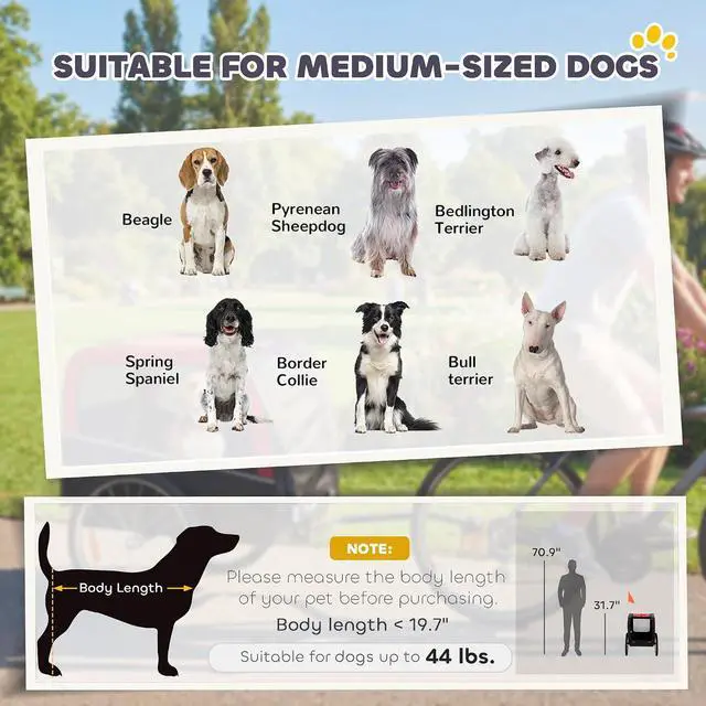 Alt view image 6 of 7 - PawHut Dog Bike Trailer 20" Air Tires for Small Medium Breeds 44 lbs | Pet Cart Bicycle Carrier, Quick-Release Wheels, Reflectors, Flag, Dog Cart for Bicycle