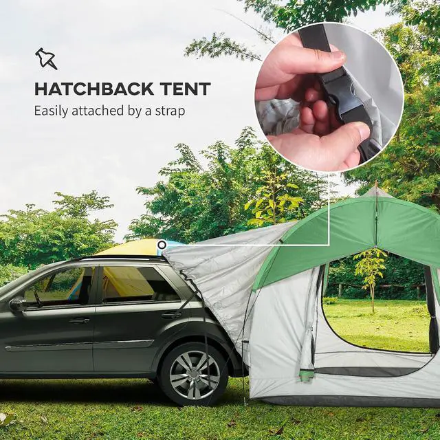 Alt view image 3 of 7 - SUV Tent 2000mm Waterproof 7.5' L x 6.9' W x 6.9' H Gray | Truck Tent, 3 Doors, Mesh Window, for 5-6 Person Camping Outdoor Travel