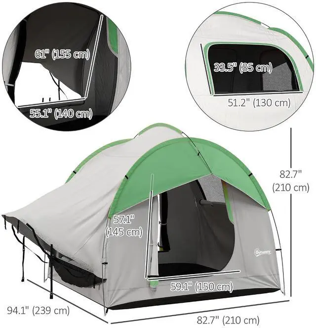 Alt view image 7 of 7 - SUV Tent 2000mm Waterproof 7.5' L x 6.9' W x 6.9' H Gray | Truck Tent, 3 Doors, Mesh Window, for 5-6 Person Camping Outdoor Travel