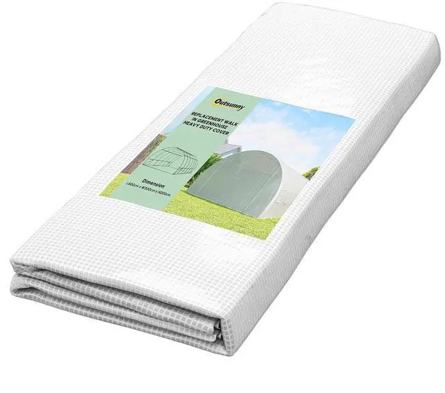 Main image of 19.7' x 9.8' x 6.6' Plastic Greenhouse Cover Replacement White | Heavy Duty Waterproof Tarp, for Hoop House, Sheeting, 12 Windows, Door, Reinforcement Grid