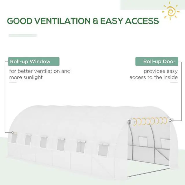 Alt view image 3 of 7 - 19.7' x 9.8' x 6.6' Plastic Greenhouse Cover Replacement White | Heavy Duty Waterproof Tarp, for Hoop House, Sheeting, 12 Windows, Door, Reinforcement Grid