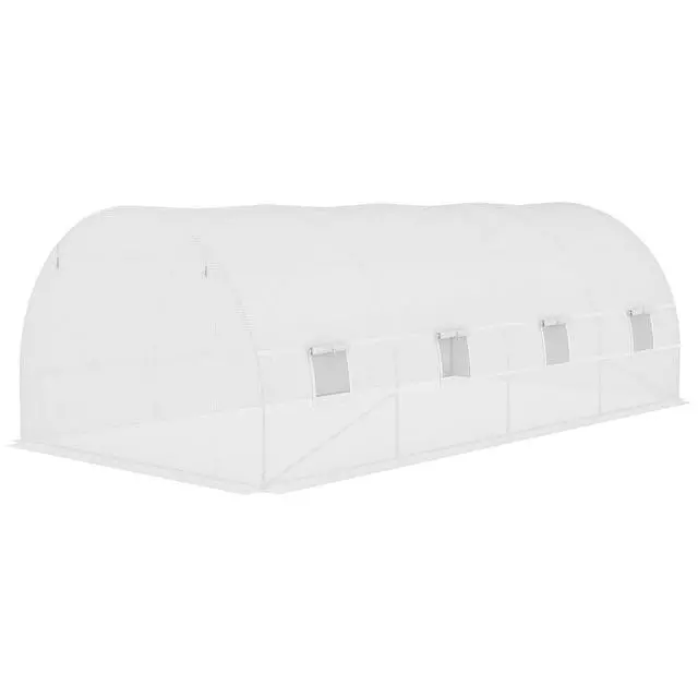 Alt view image 6 of 7 - 19.7' x 9.8' x 6.6' Plastic Greenhouse Cover Replacement White | Heavy Duty Waterproof Tarp, for Hoop House, Sheeting, 12 Windows, Door, Reinforcement Grid